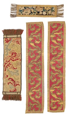 Lot 29 - A pair of 18th Century red silk and golden metal thread table runners