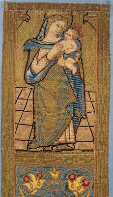 Lot 52 - A set of two fine silk and metal thread needlework orphrey panels