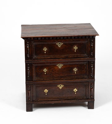 Lot 43 - A Charles II oak three drawer chest