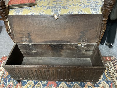 Lot 14 - An Elizabethan oak six-plank chest