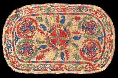 Lot 656 - A polychrome embroidered felt saddle rug