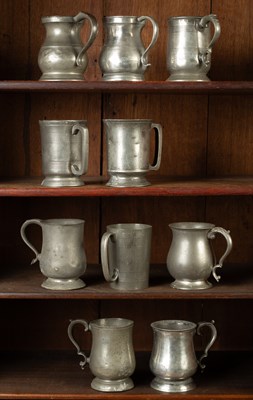 Lot 119 - Ten 19th Century pewter pint tavern mugs/measures