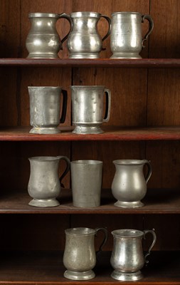 Lot 119 - Ten 19th Century pewter pint tavern mugs/measures