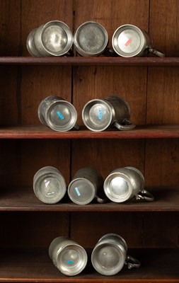 Lot 119 - Ten 19th Century pewter pint tavern mugs/measures