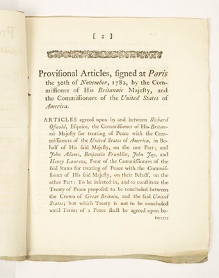 Lot 404 - [Treaty of Paris] Provisional Articles, Signed at Paris, the 30th of November 1782