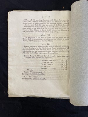 Lot 404 - [Treaty of Paris] Provisional Articles, Signed at Paris, the 30th of November 1782