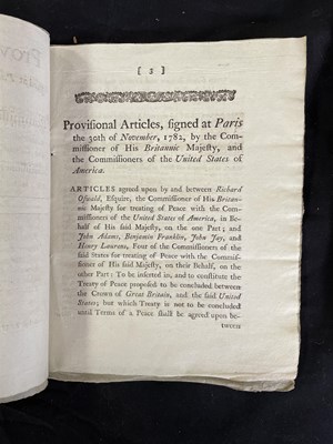 Lot 404 - [Treaty of Paris] Provisional Articles, Signed at Paris, the 30th of November 1782