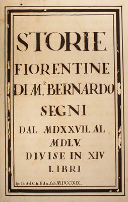 Lot 518 - Scribal Manuscipt of Segni (Bernardo) Storie Fiorentine [George Berkeley]