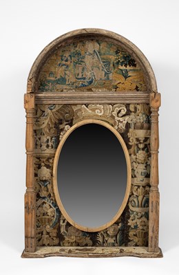 Lot 191 - A patchwork tapestry panelled alcove mirror