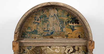 Lot 191 - A patchwork tapestry panelled alcove mirror