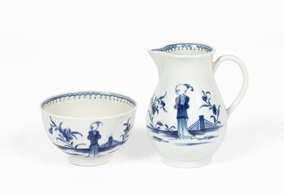 Lot 719 - A Worcester 'Waiting Chinaman' pattern milk jug and teabowl