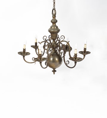 Lot 47 - A Dutch brass six-branch chandelier