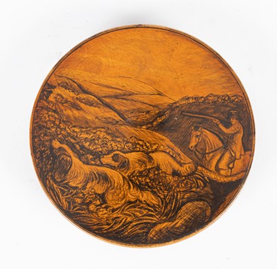 Lot 541 - A Victorian Mauchline Ware snuff box the lid in pen work