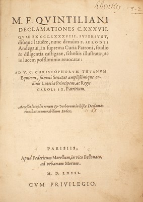 Lot 502 - [Quintilian] M. F. Quintiliani Declamationes