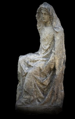 Lot 321 - A reconstituted flatback stone figure of a seated Madonna