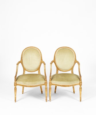 Lot 367 - A pair of George III giltwood open armchairs