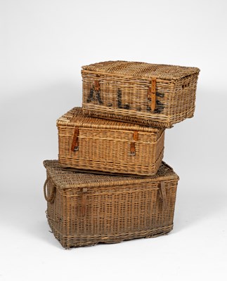 Lot 554 - Three wicker laundry baskets