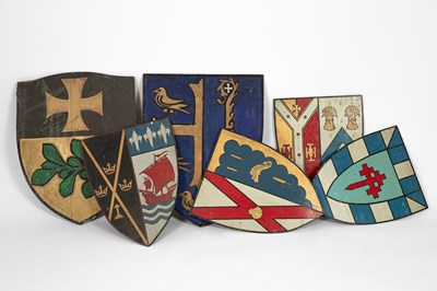 Lot 427 - Six painted armorial shields