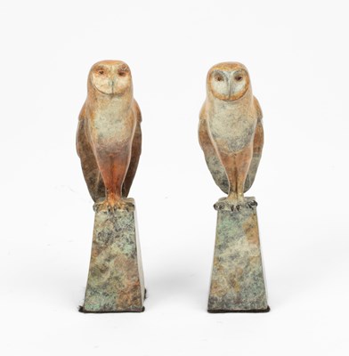 Lot 518 - A pair of cold painted bronze barn owls