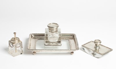 Lot 129 - An Austro-Hungarian 800 standard silver mounted inkstand, blotter and jar