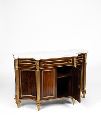 Lot 330 - A pair of Regency style rosewood and gilt side cabinets