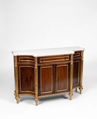 Lot 330 - A pair of Regency style rosewood and gilt side cabinets