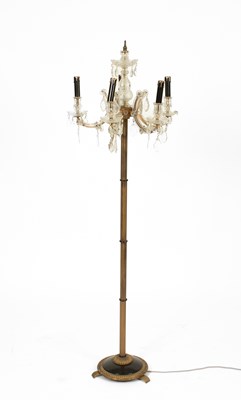 Lot 292 - A five-branch brass and glass candelabrum standard lamp