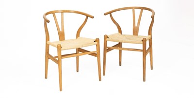 Lot 603 - Hans J Wegner (Danish 1914-2007) for Carl Hansen & Son, Denmark, a pair of Wishbone chairs