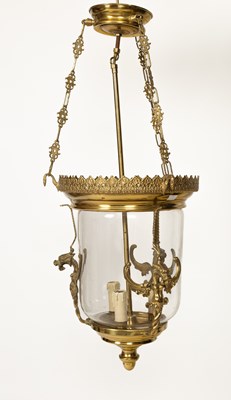 Lot 388 - A brass and glass hall lantern