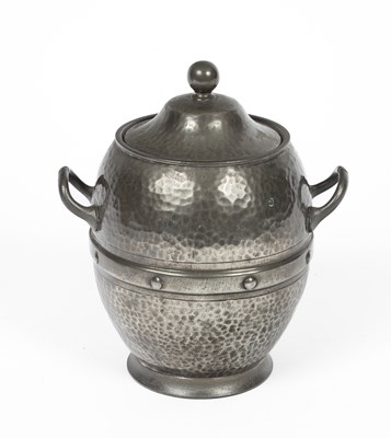 Lot 546 - A Liberty & Co. pewter two-handled lidded pot