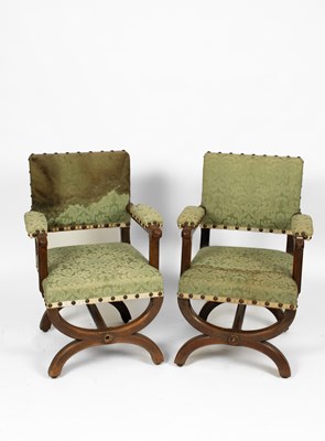 Lot 696 - A pair of late Victorian oak framed armchairs