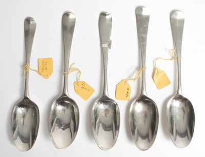 Lot 24 - Five Georgian silver tablespoons