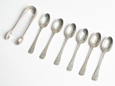 Lot 27 - A set of six Victorian teaspoons and sugar tongs