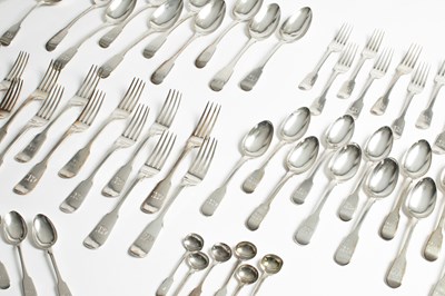 Lot 102 - A quantity of silver fiddle pattern flatware