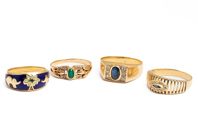 Lot 146 - Four Portuguese 19k yellow gold gem set rings