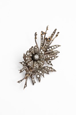 Lot 168 - A yellow metal and diamond floral spray brooch