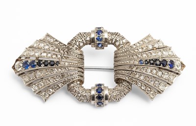 Lot 171 - An Art Deco diamond and sapphire geometric brooch