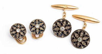 Lot 181 - A set of yellow gold and diamond dress studs and cufflinks