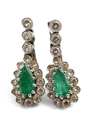 Lot 187 - A pair of emerald and diamond drop earrings