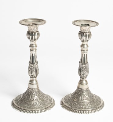 Lot 121 - A pair of Portuguese silver candlesticks