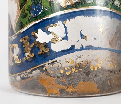 Lot 115 - A Victorian reverse-painted glass apothecary jar and cover