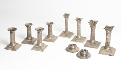 Lot 108 - Three pairs of silver desk candlesticks