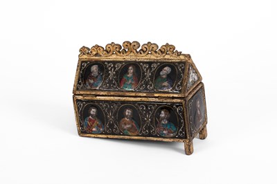 Lot 131 - A mid 16th Century Limoges enamel reliquary casket