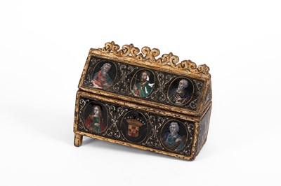 Lot 131 - A mid 16th Century Limoges enamel reliquary casket