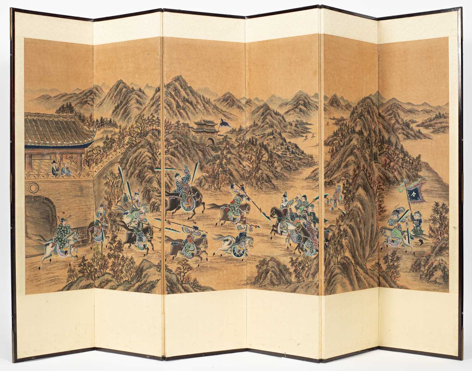 Lot A Korean six-fold painted screen