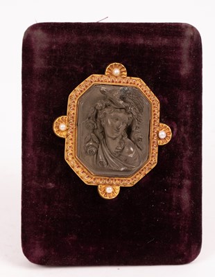 Lot 14 - A Victorian lava stone cameo brooch