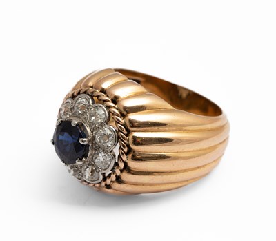 Lot 249 - A French 18k yellow gold sapphire and diamond cocktail ring