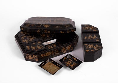 Lot 577 - An early 19th Century Chinese export black lacquered games box