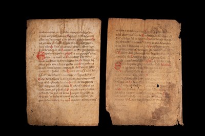 Lot Two leaves from a portable Antiphonal [Iberian peninsula (probably Spain, second half 12th Century]