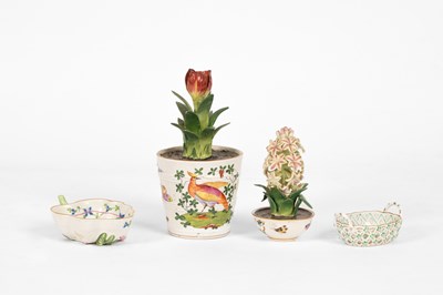 Lot 521 - Two Continental porcelain trompe l'oeil flower pots